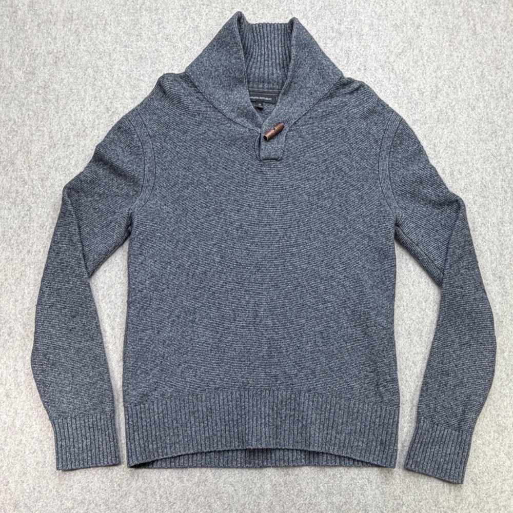 Banana Republic Shawl Collar Toggle Sweater Mens M Gray Merino Wool Blend Preppy